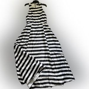 Betsy & Adam Black and White Striped Prom Dress